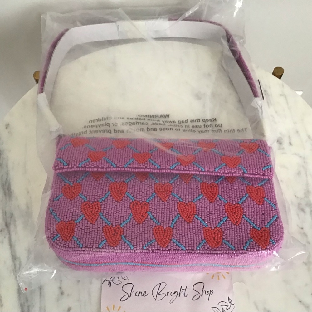 RARE Anthropologie Fiona Beaded Bag Icon Edition Hearts Beads New With Tag - Picture 4 of 10